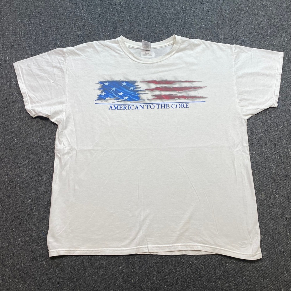 Jerzees American To The Core TShirt Sz 2X Mens White Patriotic Flag Streetwear